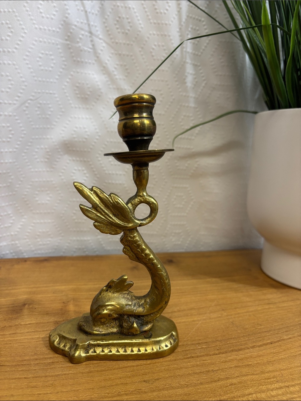 VINTAGE Koi Fish Sea Serpent Dragon Brass Candle
